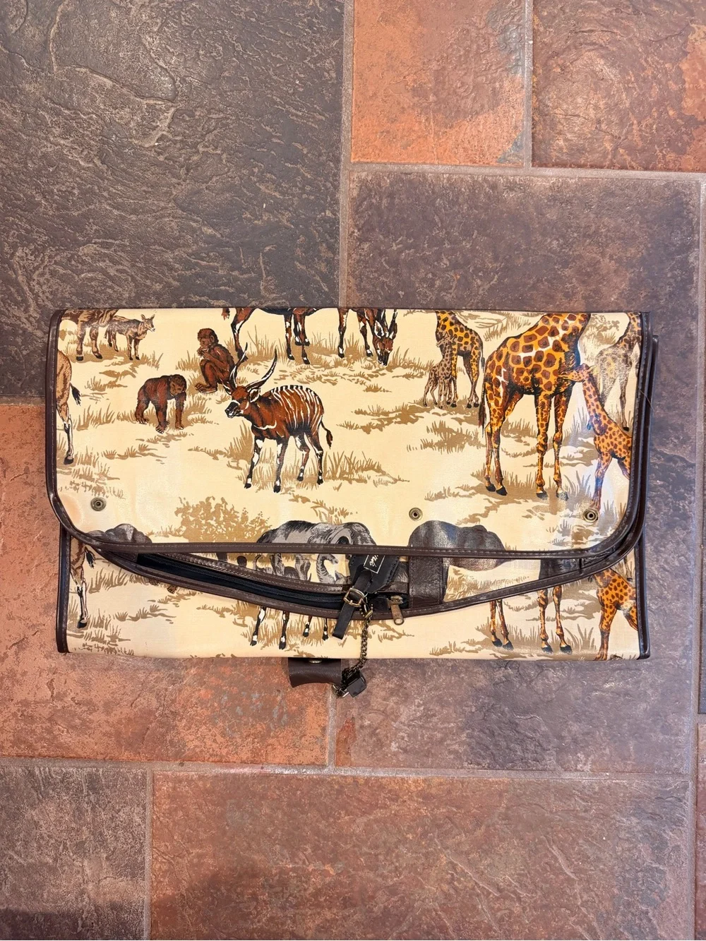 Rare Vintage 1970s Lark Abercrombie & Fitch Safari Print Garment Travel Bag